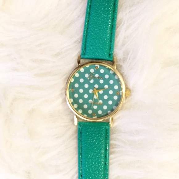 Vegan Leather Green Polka Dot Watch - Picture 2 of 4