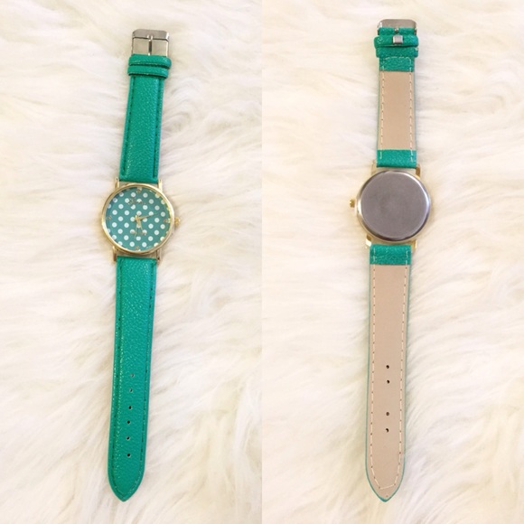 Vegan Leather Green Polka Dot Watch - Picture 3 of 4