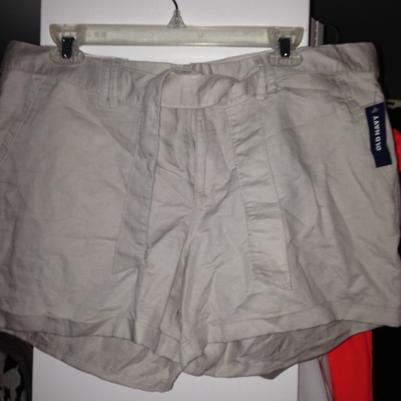 Old Navy Linen Khaki Belted Shorts 14