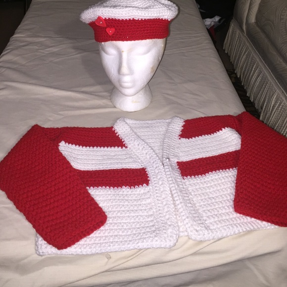 Hand made crochet kids hat and sweater set