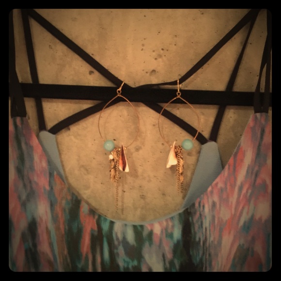 Bundle earrings and Blue purple pink dress