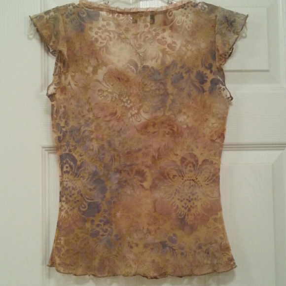 ✨🛍️ Flowery Neutrals Burn Out Mesh Lace Top S - Picture 4 of 4