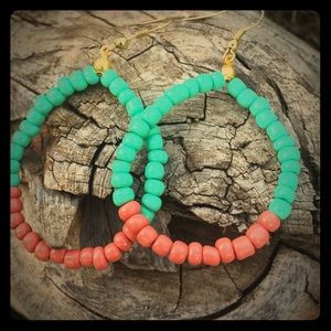 **12 HOUR SALE**Mint and Coral Beaded Earrings