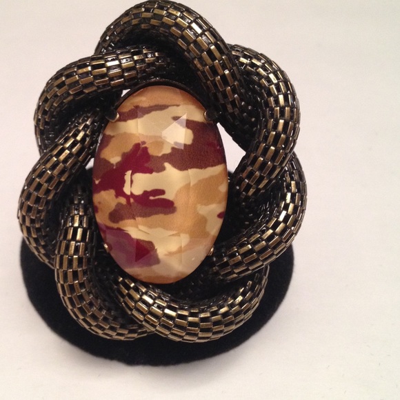 Bronze Camouflage Stretch Statement Ring