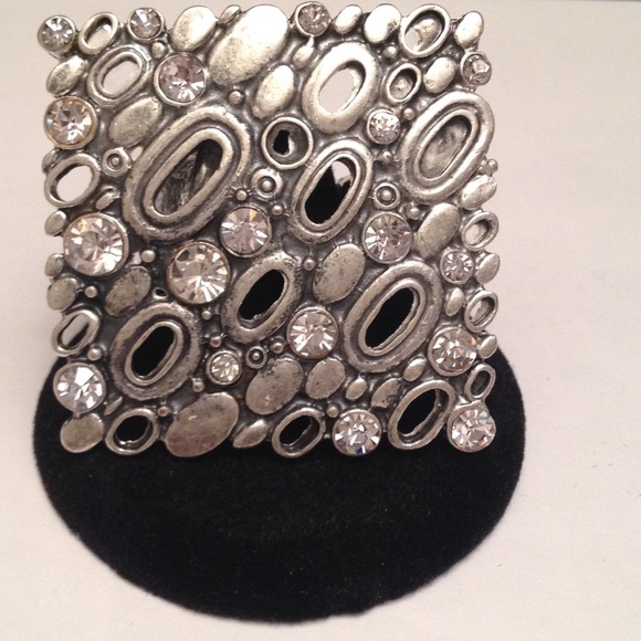 Silver Square Rhinestone Statement Ring