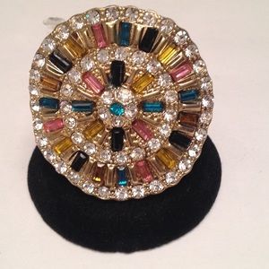 Multicolor Pastel Rhinestone Gold Shield Ring