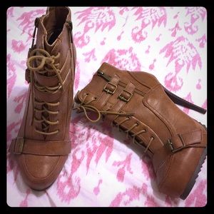 Brown lace-up booties