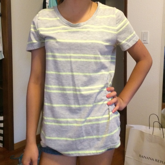 Grey and Neon Green Striped Boyfriend Tee
