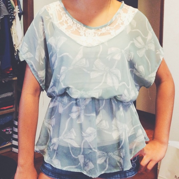 Blue Bow Sheer Top