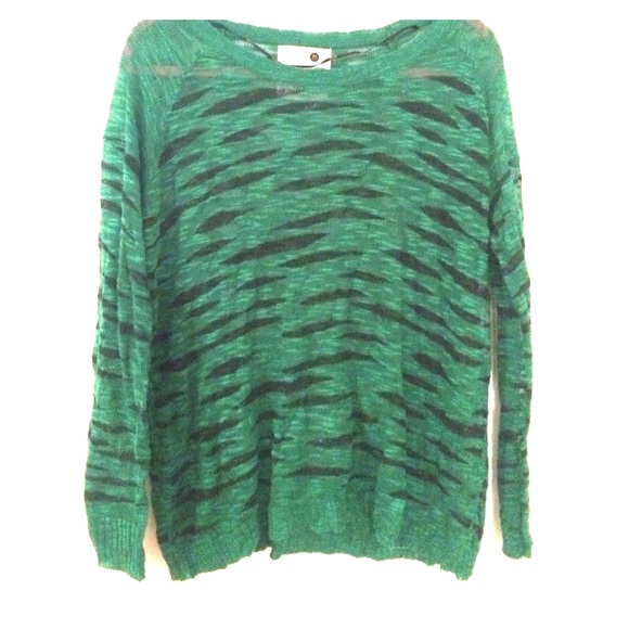 Kensie Green with Black Tiger Stripe Sheer Sweater