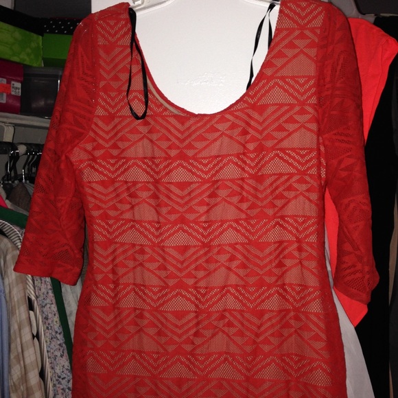 Orange bodycon aztec lace zigzag dress L