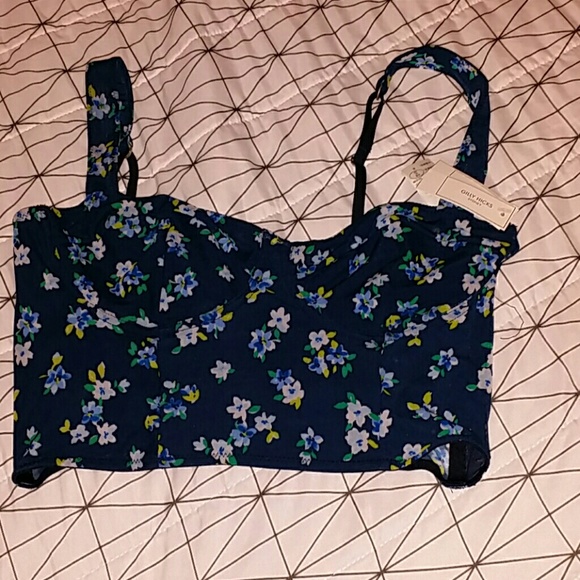 Unlined bralette Crop Top blue floral design