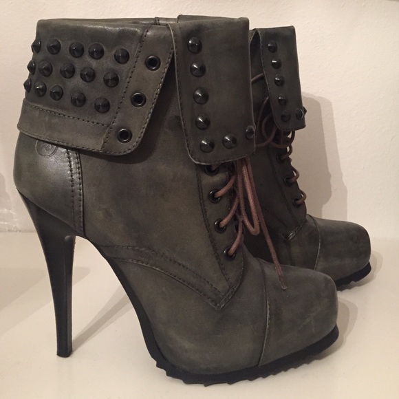 Bronx green military heels LF Stores size 39 9