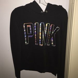 black PINK sweatshirt w silver metallic writing
