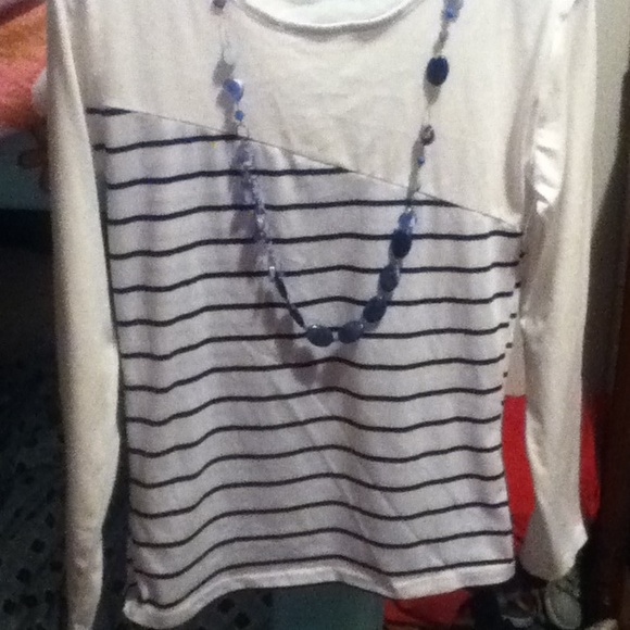 White with black stripped long sleeve shirt