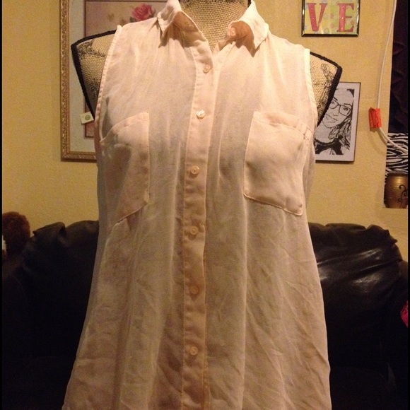 Peach Sheer Button up Top