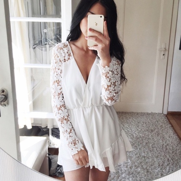 Rampage Dresses & Skirts - White Crochet Sleeve Boho Romper