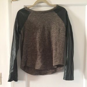 Brown sweater pleather sleeves