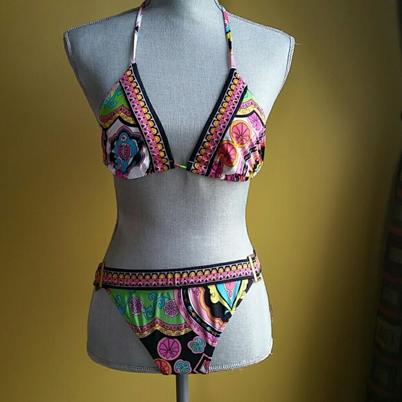 Trina Turk Marrakesh bikini swimsuit triangle gold