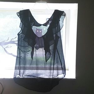 Sheer black ruffle blouse