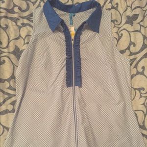 Blue and white gingham golf top