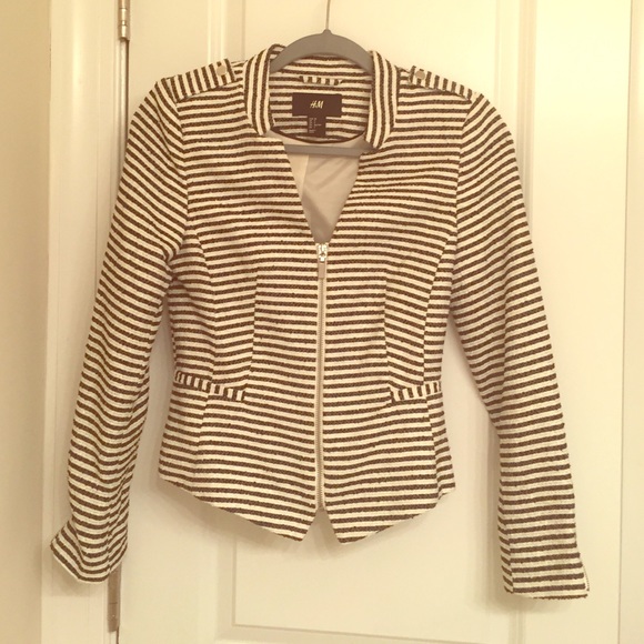 H&m navy/gold/white stripe blazer SZ 2