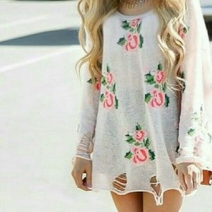 Floral Sweater With Distressed Detailling