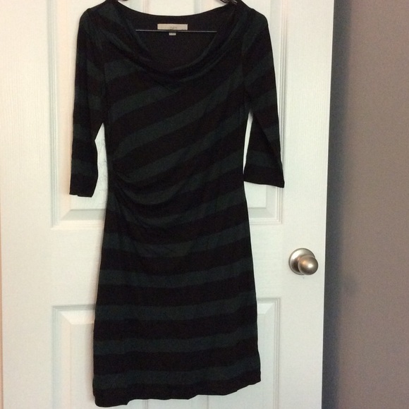 Black and green striped cowl neck dress