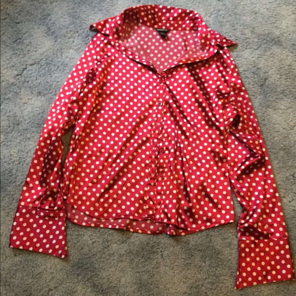 Red with white polka dots long sleeve top