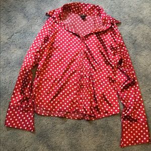Red with white polka dots long sleeve top