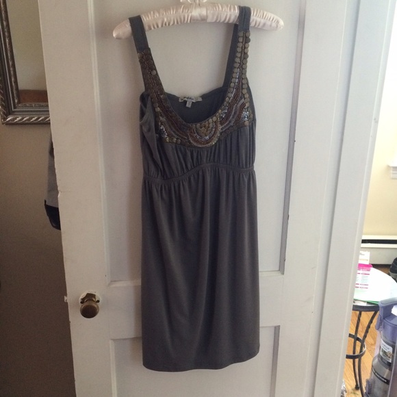 Gray dress with beaded area on front