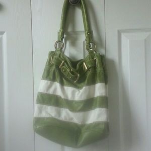 Green and White Striped Bag