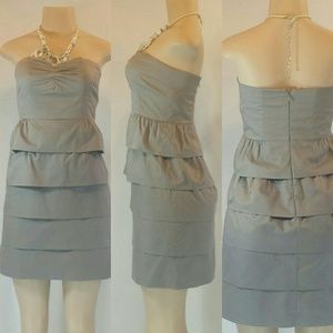 J. Crew Gray Strapless Layered Tiered Cotton Dress