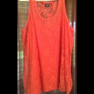 Cute Coral Lace Dressy Tank w/ Attached Under Slip