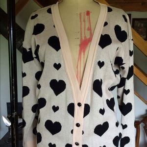 Topshop Heart Boyfriend Sweater Cardigan Pink