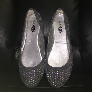 Gray crystal studded flats.