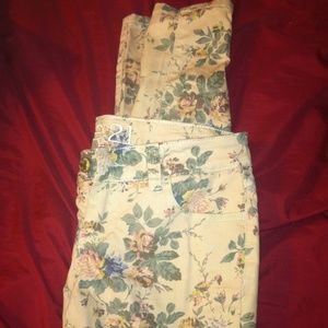 Blush pink floral skinny jeans