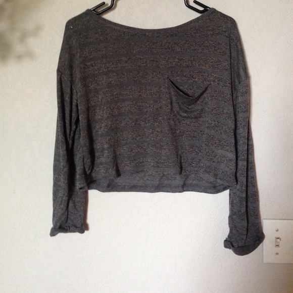 Long Sleeve Crop Top- Grey/Striped