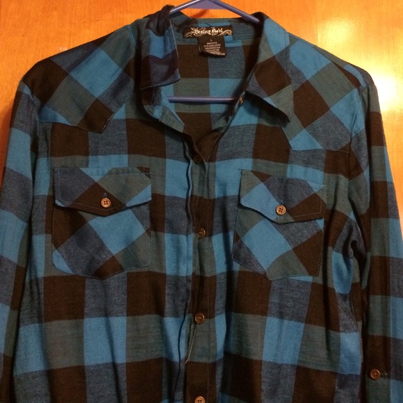 Blue and black plaid shirt