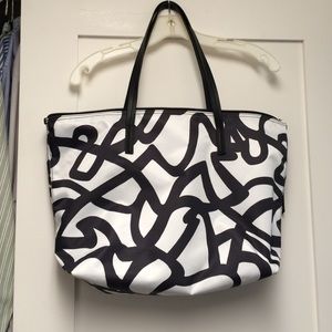 Black and white nylon tote.