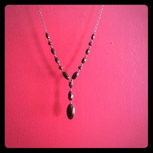 Black stone necklace v shape
