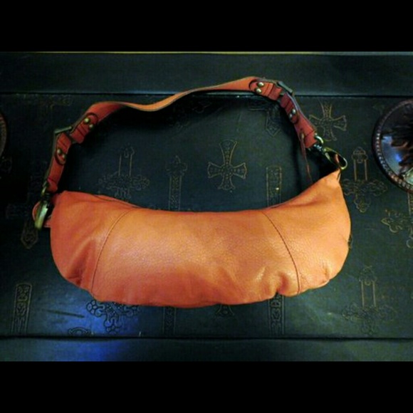 Orange Buckle Oblong Faux Leather Handbag - Picture 2 of 4
