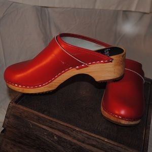 Red Swedish clog sandals