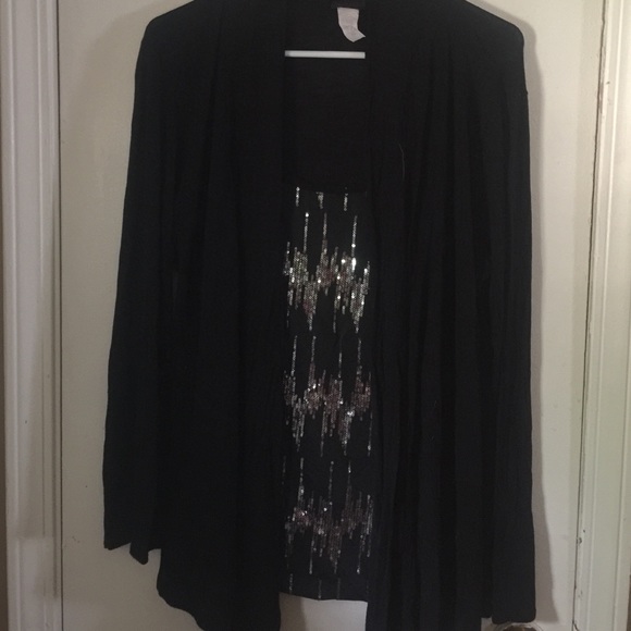 Black cardigan with sequined shirt