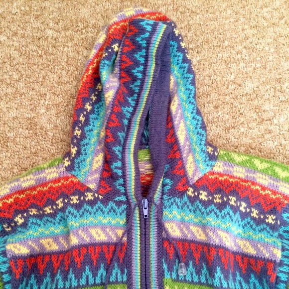 Boho hippie Peru Alpaca Sweater Cardigan surfer - Picture 2 of 3