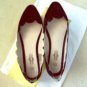 Black scalloped suede flats, size 7 w/ box