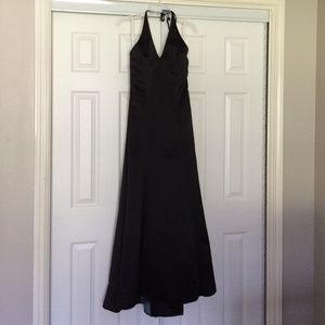 Black mermaid silhouette halter dress.