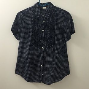 Navy polka dot short sleeve button down shirt