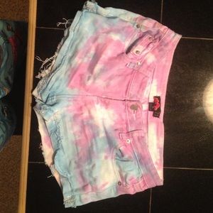 Lavender purple and baby blue tie dye shorts