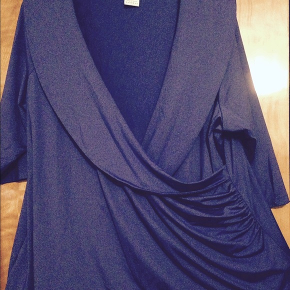 Portrait collar faux wrap blouse.